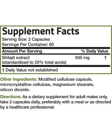 Bronson Shilajit Extract 500mg - Energy & Vitality Support - 20% Total Acids - Non-GMO - 120 Vegetarian Capsules - Buy Online on GoSupps.com