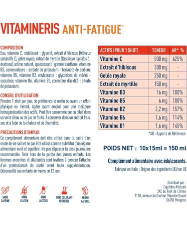 GRANIONS | Vitamineris Shot Anti Fatigue - Vitamine C + Gelee Royale + Hibiscus - Vitamine C Anti Fatigue Puissant - 6 Vitamines & 3 Actifs - Go t Fruits Rouges - 10 Shots - Format 10 jours - Buy Online on GoSupps.com