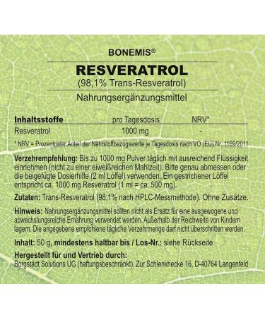 Buy Bonemis Resveratrol Powder (98.1% Trans-Resveratrol) - Vegan Additive-Free 50g with Measuring Spoon International Shipping Available - Buy Online on GoSupps.com