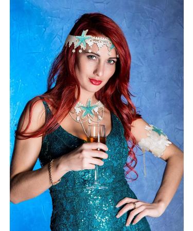 Dingion 6-Piece Halloween Mermaid Hair Accessories Set - Starfish Shell Headband, Necklace, Arm Bracelet, Band Clip, Sequin Body Glitter - Women/Girl Costume Supplies (White) - Buy Online on GoSupps.com