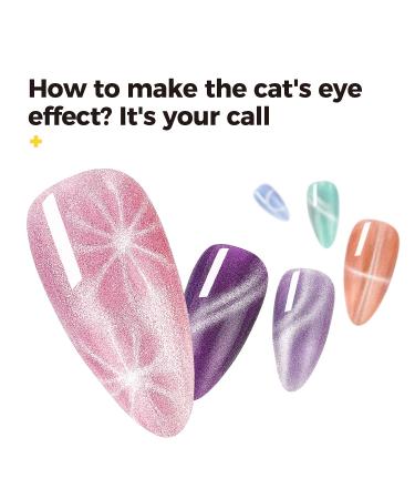 BURANO Cat Eye Gel Nail Polish Set - 6 Magnetic Holographic Colors with Pink 9D Eyes Tiger Design - Long-Lasting Gel Polish with Magnet for Stunning Cat Eye Effects - Buy Online on GoSupps.com