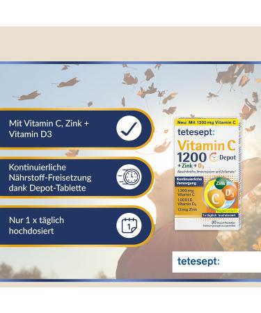 Teteseept Vitamin C 1200 + Zinc + D3 Immune Support Dietary Supplement | 5 x 30 Tablets for Cell Protection & Bone Health Buy Internationally - Buy Online on GoSupps.com