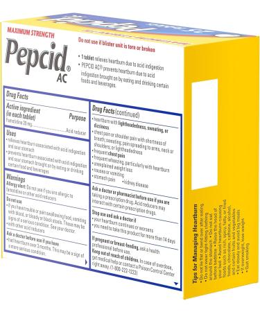 Pepcid AC Maximum Strength Heartburn Relief Tablets OTC Medicine Prevents & Relieves Heartburn & Acid Reflux Due to Acid Indigestion 20mg Famotidine Acid Reducer Fast-Acting 25 ct Heartburn Prevention & Relief 25 Count  - Buy Online on GoSupps.com