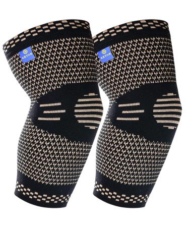 ABYON Medical Grade Copper Elbow Compression Sleeve (2pack) Highest Copper Content Elbow Brace for Tendonitis and Tennis Elbow,Arthritis,Golf Elbow,Breathable and Supportive Elbow Brace Relief Elbow Pain for Men and Women