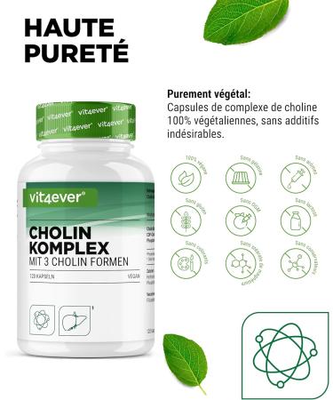 Complexe de choline avec 3 formes de choline - 120 g lules - Bitartrate Citicoline & Phosphatidylcholine en combinaison synergique - Sans additif - Vegan - Buy Online on GoSupps.com