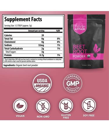 Herb Affair Organic Beet Root Powder - Natural Nitric Oxide Booster - USDA Organic Non-GMO Superfood Juice Powder - 300g - Buy Online on GoSupps.com