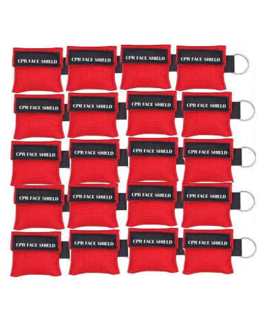 LSIKA-Z 20pcs CPR Face Shield Mask Keychain Keying Emergency Kit CPR Face Shields Pocket Mask for First Aid or CPR Training (Red-20)