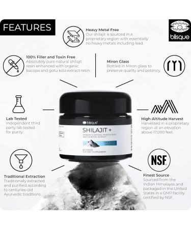Blisque - Pure Himalayan Organic Shilajit Resin Supplement | for Cognitive Support | with Organic Bacopa and Gotu Kola | Authentic and Natural | 60 Grams - Buy Online on GoSupps.com