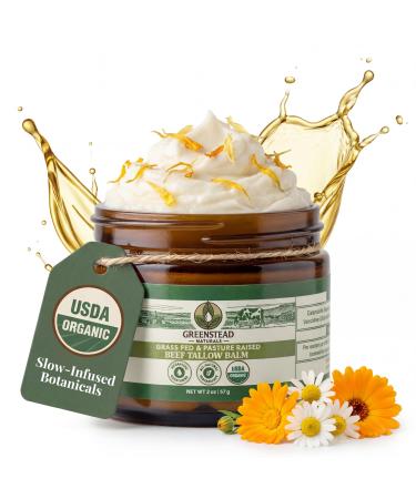 Organic Beef Tallow for Skin USDA-Certified Whipped Tallow Balm for Skin Face and Body with Jojoba Oil and Cocoa Butter Unscented and Herb-Infused 2 oz. Herb Infused Unscented Small