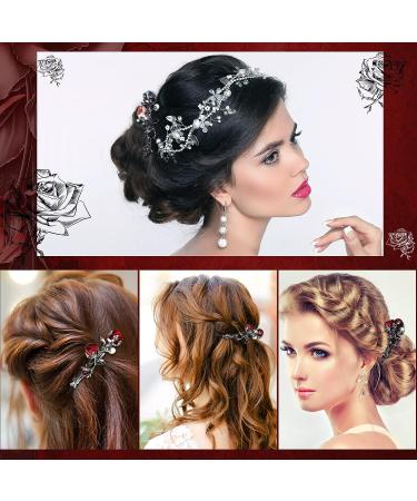 Crystal Vintage Flower Hair Clip Set - Rhinestone Pearl Hair Jewelry for Women, Wedding Hair Accessories - Red and Pink Flower Barrettes - Buy Online on GoSupps.com