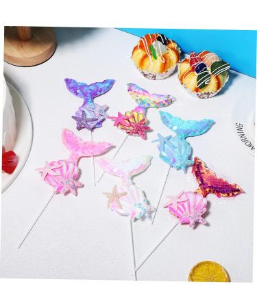 FAVOMOTO 24 Pcs Cake Decoration Girl Birthday Party Supplies Shell Cupcake Toppers Toothpick Mermaid Cake Ocean Decor Mermaid Cupcake Toppers for Girls Sea Decor Cloth Happy Birthday Flash - Buy Online on GoSupps.com