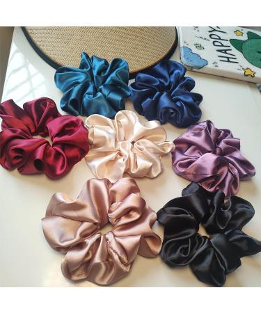 7Pcs Silk Hair Scrunchies for Women Lengthening Satin Scrunchies for Hair Soft and Silky Hair Ties Hair Accessories for Women Girls Won't Snapped Elastic Hair Band Ponytail Holders 7 Mixed Colors