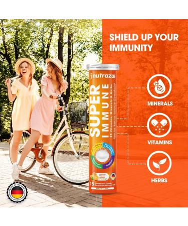 nutrazul Super Immune 30 Effervescent Tablets 20 Vitamins & Minerals Herbal Extracts to Support Daily Routine Vitamin C Zinc Elderberry & Echinacea Gluten-Free Sugar-Free Orange Flavor - Buy Online on GoSupps.com