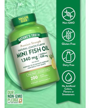 Nature's Truth Fish Oil Omega 3 | 1340 mg | 200 Mini Softgels | Burpless Lemon Flavor Pills | Non-GMO & Gluten Free Supplement - Buy Online on GoSupps.com