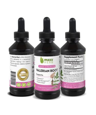 Maxx Herb Valerian Root Extract - Max Strength, Liquid Valerian Root Absorbs Better Than Capsules, for Relaxation and Restful Sleep, Alcohol-Free - 4 Oz Bottle (60 Servings) 4 Fl Oz (Pack of 1)