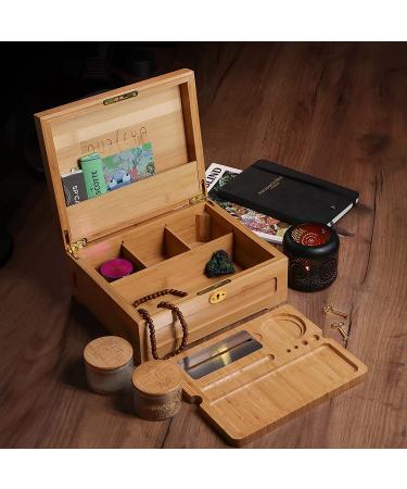 Wooden Stash Box Bundle with Rolling Tray, Jar, and Lock - Bamboo Rolling Tray with Lid and Accessories - Wood Storage Set - Buy Online on GoSupps.com