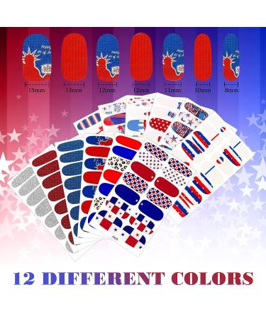 Patriotic American Flag Nail Wraps - 12 Sheets Independence Day Nail Strips with Nail Buffer File - Memorial Day Nail Stickers - Vivid Design - Buy Online on GoSupps.com