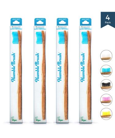 Humble Brush Bamboo Toothbrush for Adults Soft Blue 4 Pack