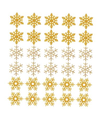 PRETYZOOM 30pcs Cloth Patches Materials DIY Accessories Christmas Ornaments Ornament Glitter Snowflake Golden 4.3X3.8CM