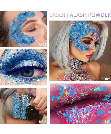 Buy 2 Pieces Mermaid Sequin Body Glitter Gel - Chunky Sparkling Makeup for Festivals & Birthdays | Includes Brushes - Blue - Buy Online on GoSupps.com