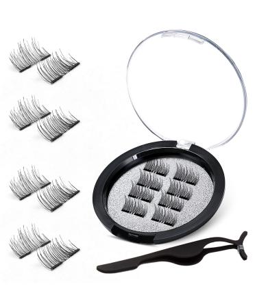 VASSOUL Dual Magnetic Eyelashes  0.2mm Ultra Thin Magnet  Light weight & Easy to Wear  Best 3D Reusable Eyelashes with Applicator (8 PC with Tweezers)