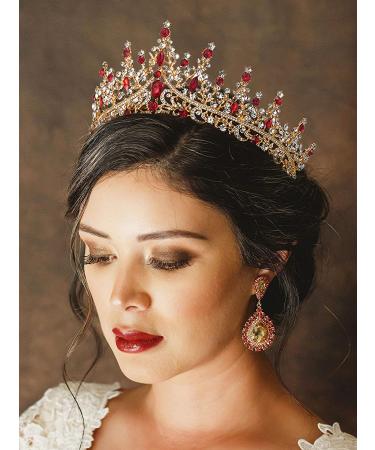 SWEETV Crystal Royal Queen Crown Tiara - Rhinestone Princess Headband for Prom & Birthday in Red - Buy Online on GoSupps.com