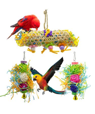 EBaokuup 3Pack Bird Chewing Toys Foraging Shredder Toy Parrot Cage Shredder Toy Bird Loofah Toys Foraging Hanging Toy for Cockatiel Conure African Grey Parrot