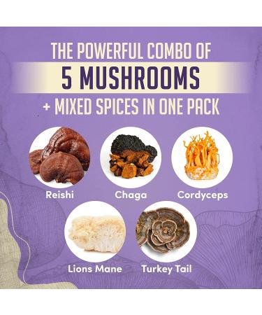 Nature's Harvest Mushroom Powder Turmeric Latte Mix - 35 Servings - Shroom Magic 5 Mushroom Blend with Reishi, Chaga, Cordyceps, Lion's Mane & Turkey Tail - 2.36oz Pack - Hot & Cold Drink Mix - Buy Online on GoSupps.com