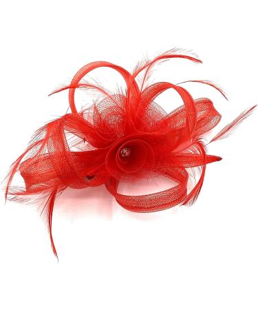 Ladies Feather Beak Clip Fascinator Weddings Races Royal Ascot Hair Piece Clip Red - Buy Online on GoSupps.com