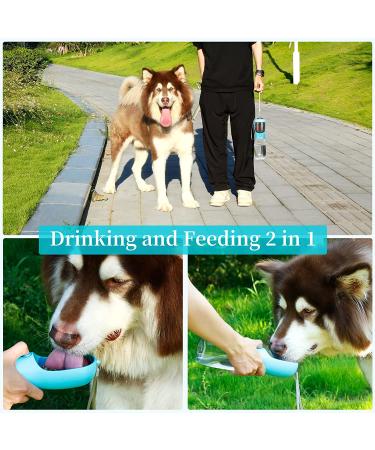 Large 19oz Portable Dog Water Bottle Dispenser with Food Container - Blue - Buy Online on GoSupps.com