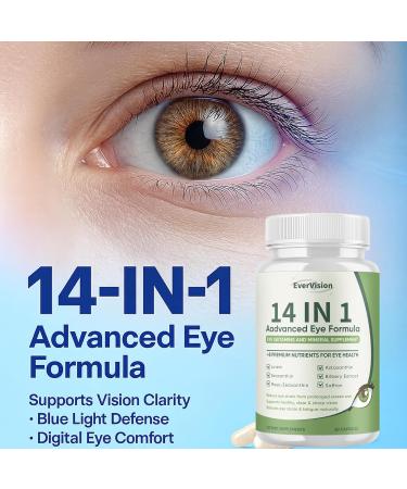 Evervision 14 in 1 Advanced Eye Formula Eye Vitamin and Mineral Supplement with Zinc Lutein Zeaxanthin & Bilberry Extract 60 Capsules (1) - Buy Online on GoSupps.com