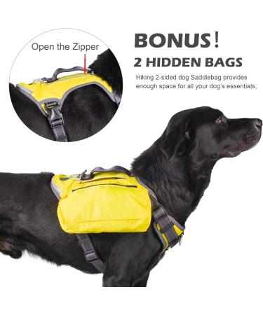 Fida Dog Harness No Pull with Handle Heavy Duty Dog Pack Hound Dog Saddle Bag Backpack for Travel Camping Hiking Small Dog with 2 Hidden Side Pockets (S Yellow) Small (Neck:34-48cm Chest:44-54cm) - Buy Online on GoSupps.com