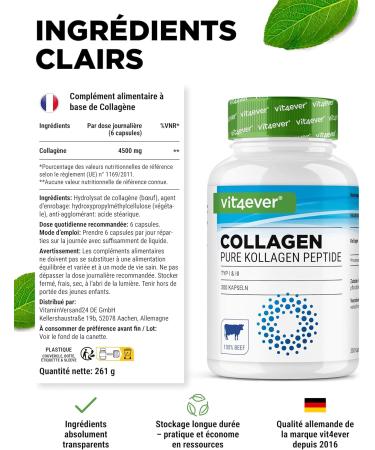Collagen 300 Capsules - 4500mg de Collag ne bioactif hydrolys peptides par dose journali re - Collag ne type 1 & 3 - Alternative la poudre - Hautement dos 300 unit (Lot de 1) - Buy Online on GoSupps.com