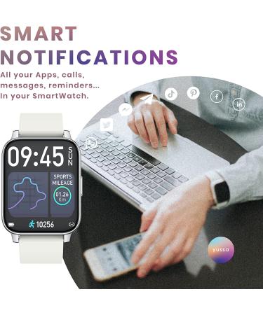 yussa Smart Watch | Latest Generation 2022 | Blood Pressure Monitor | Blood Oxygen SpO2 | Heart Rate | Sleep Monitor | IP67 Waterproof | Fitness Tracker | for Women and Men white - Buy Online on GoSupps.com