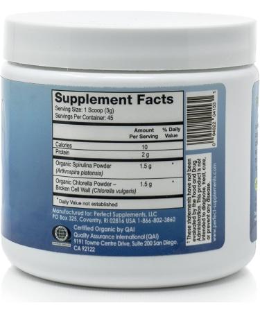 Organic Aquatic Greens Spirulina & Chlorella Powder - 135g by Perfect Supplements - Buy Online on GoSupps.com