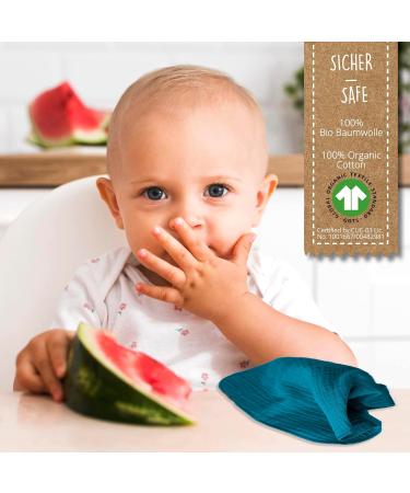 Mimadu Bio Musselin Cloth Baby 25x25 | 100% GOTS Organic Cotton | Super Soft & Absorbent Baby Mull Towels | Eco-Friendly Muslin Towels for Spitting (Ocean) - Buy Online on GoSupps.com