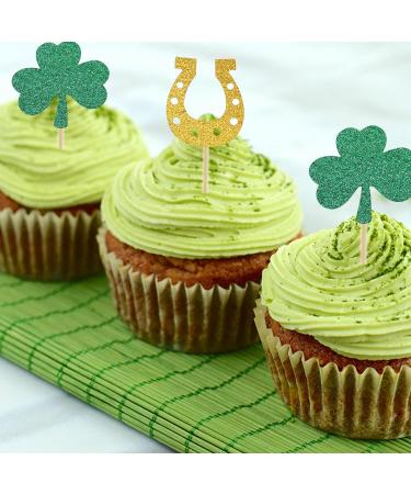 ALEGRE Pack of 24 Lucky Clover Cupcake Toppers St. Patrick's Day Cake Decoration Glitter Horseshoe Muffin Decoration St Patrick's Party Cake Decoration Cupcake Toppers for St. Patricks Baby - Buy Online on GoSupps.com