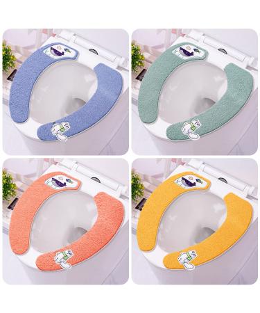 HADEEONG 4Pairs Plush Warm Toilet Seat Cover Washable and Reusable Toilet Seat Pads Cushion for Winter, Fits Most Toilet Seats (Panda)