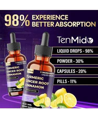 Tenmido 9in1 Liquid Turmeric Curcumin Supplement with Ginger Ceylon Cinnamon Berberine HCl Milk Thistle Apple Cider Vinegar Rosemary Holy Basil & Black Pepper - 30ml 1Fl Oz - Buy Online on GoSupps.com