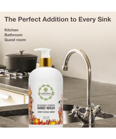 Luxury Vegan Aromatherapy Liquid Hand Soap | Moisturizing Aloe Vera & Honeysuckle Amber Scent | 16 Oz for Kitchen & Bathroom - Buy Online on GoSupps.com