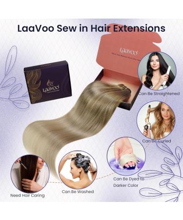 LAAVOO Ombre Brown Balayage Real Hair Extensions - Remy Sew In Weft | 100g 50cm #8/18/60 & #8/16/60 - Buy Online on GoSupps.com
