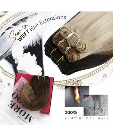 Moresoo Real Human Hair Weft Extensions Dark Brown Ombre to Light Brown with Golden Blonde - 16 Inch Double Weft 100g/Pack #4/10/16 - Buy Online on GoSupps.com