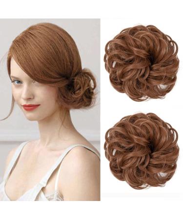 Jjstar 2 piece of hair part with rubber band dutt hair part lured hair tie with hair teat hairstyles hair extension messy bun hair parts for women girls horseplay light chestnut brown