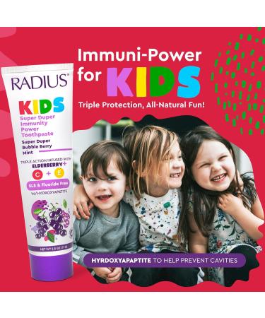 Radius Kids Super Duper Immunity Power Toothpaste 2.5 Oz - Super Duper Bubble Berry Mint - Pack of 1 Super Duper Bubble Berry Mint 2.5 Ounce (Pack of 1) - Buy Online on GoSupps.com