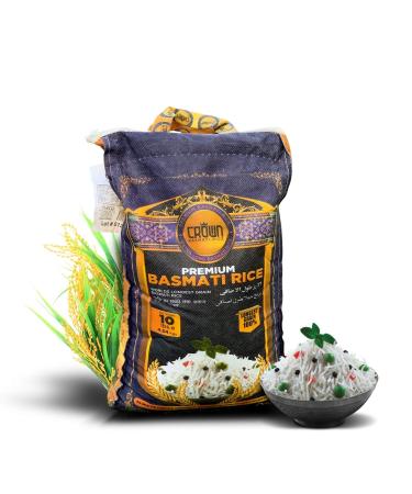 Crown Premium Quality White Basmati Rice  White 2 Years Aged Extra lengthy Basmati Rice  100% Authentic Extra Long Grain White Basmati Rice From the Foothills of Himalayas 10 lbs. 10.0 Pounds