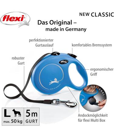 Flexi New Classic L Dog Leash - 5m Blue for Dogs Up to 50kg | Durable & Comfortable - Buy Online on GoSupps.com