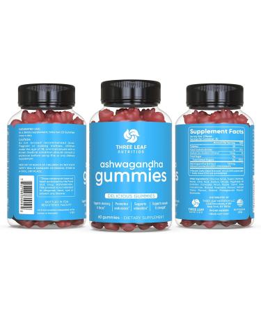 Three Leaf Nutrition Ashwagandha Gummies for Men & Women - Ashwagandha Supplements Supports Focus Memory Calmness & Energy - Ashwagandha Extract Gummy - 60 Gummies - Buy Online on GoSupps.com