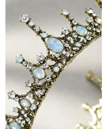 Sweetv Crystal Baroque Queen Crown - Vintage Princess Tiara for Wedding, Prom, Halloween - Opal Costume Hair Accessory for Women & Girls | Penelope Black Gold - Buy Online on GoSupps.com