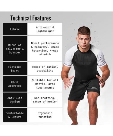 2022 Elite Sports Men's BJJ Rash Guard - White, Large | Short Sleeve Compression Base Layer for Jiu Jitsu, No GI, MMA - Buy Online on GoSupps.com