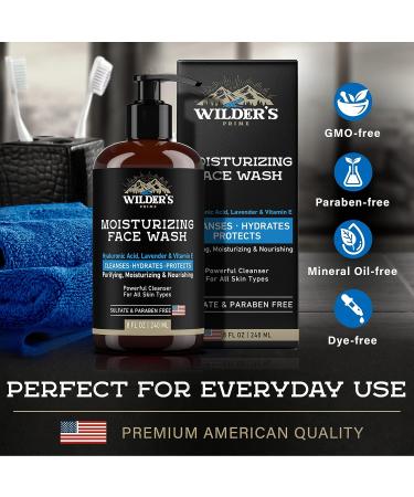 Men's Moisturizing Facial Cleanser with Hyaluronic Acid, Lavender & Vitamin E - 8 fl oz - Made in USA - Buy Online on GoSupps.com
